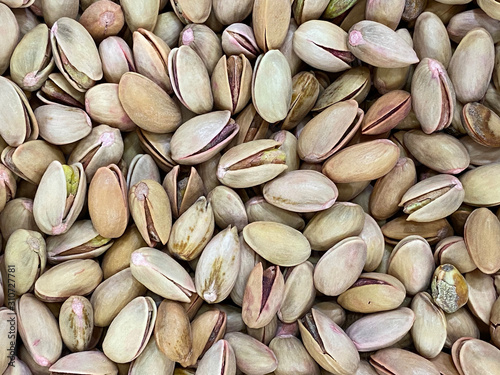 Texture of salted pistachios closeup