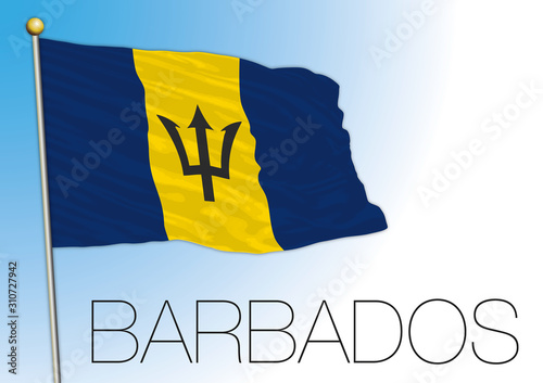 Barbados official national flag and coat of arms, vector illustration, caribbean