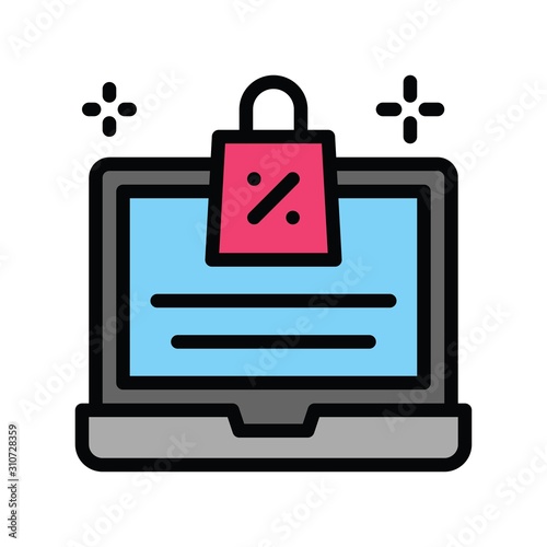 shopping bag and computer vector in filled design