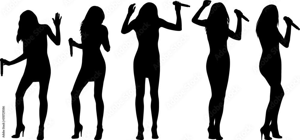 singing woman with microphone silhouettes
