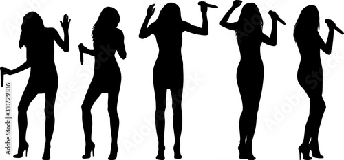 singing woman with microphone silhouettes