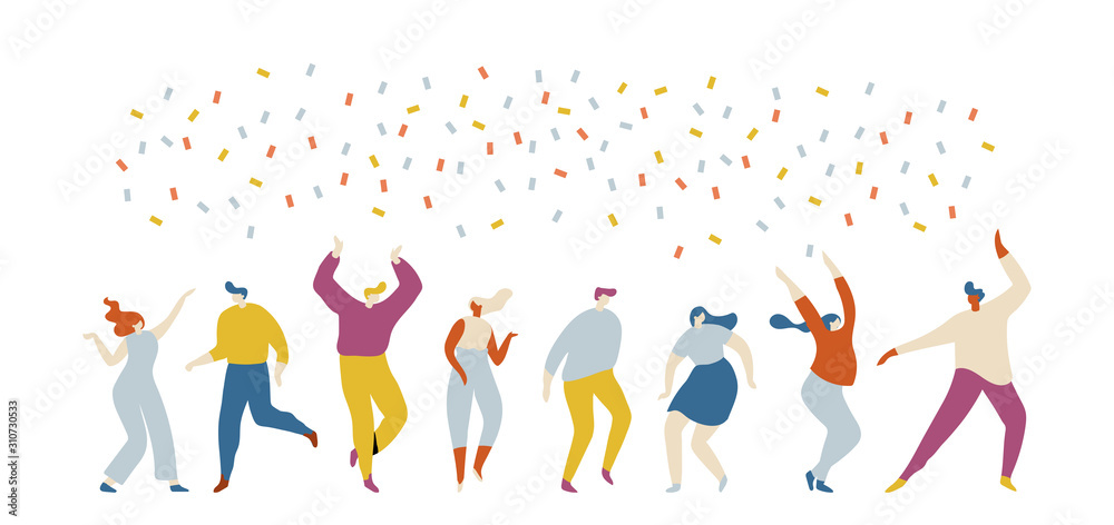 Dancing people flat vector set. Young people having fun. Party. Celebration.