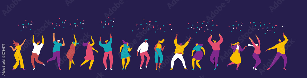 Dancing people flat vector set. Young people having fun. Party. Celebration.