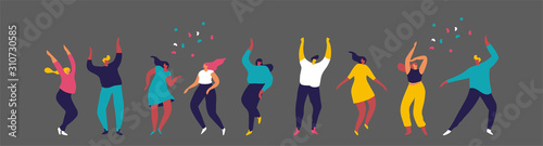 Dancing people flat vector set. Young people having fun. Party. Celebration.