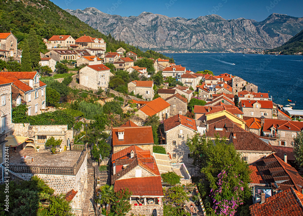 View on the old town of Perast, Montenegro