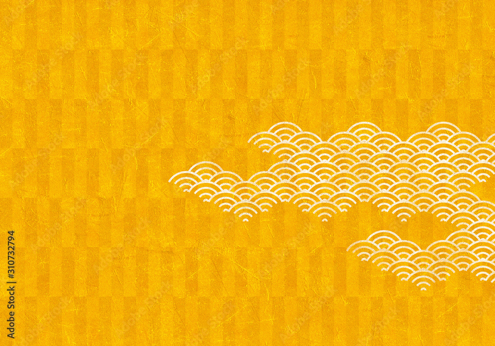 背景 青海波 市松模様 波 海 市松 伝統 和風 和柄 図案 壁紙 テクスチャー 橙 オレンジ 屏風 Stock Illustration Adobe Stock