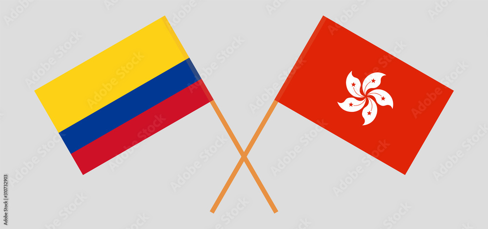 Crossed flags of Colombia and Hong Kong Crossed flags of Colombia and Hong Kong
