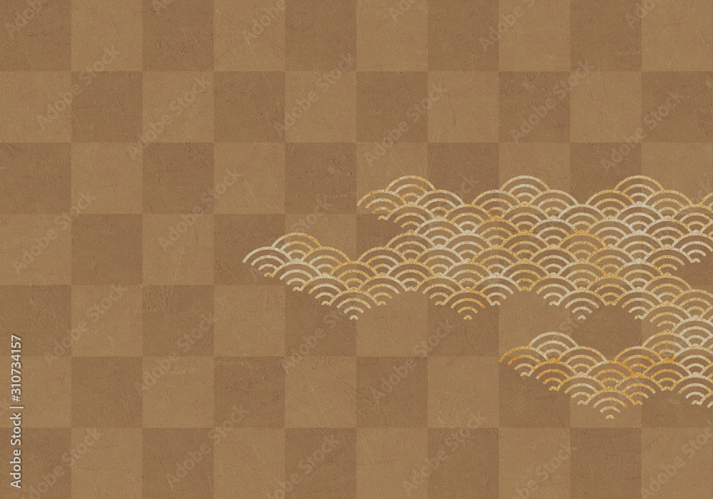 背景 青海波 市松模様 波 海 市松 伝統 和風 和柄 図案 壁紙 テクスチャー 茶 ブラウン 屏風 Illustration Stock Adobe Stock
