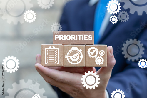 Priorities Business Important Management Concept. Prioritize Plan Work. photo