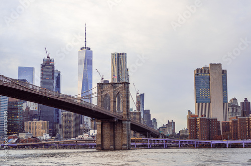 New York City Skyline at dusk  Brooklyn Bridge  Manhattan