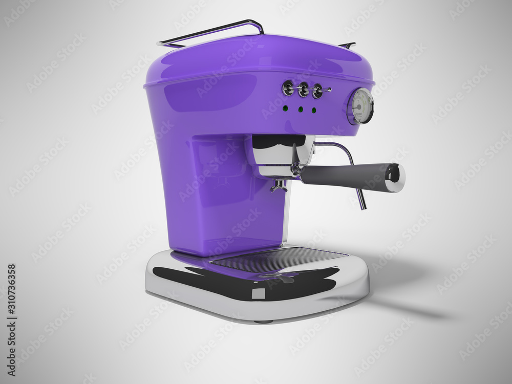 3D rendering purple drip coffee machine on gray background with shadow  Stock Illustration