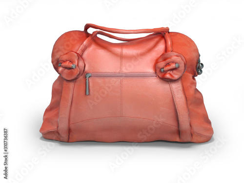 3D rendering red women bag with short handles on white background with shadow