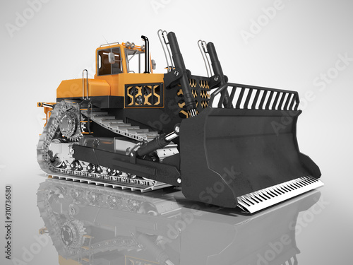 Career technology bulldozer orange 3D rendering on gray background with shadow