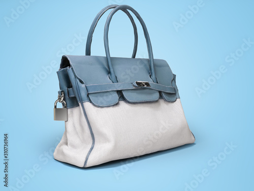 3D rendering blue old bag for grandmother on blue background with shadow