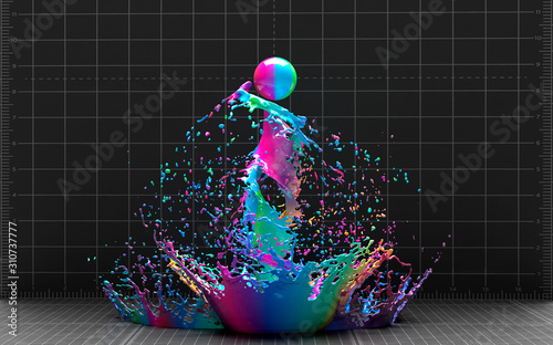 dancing colourful graphic of liquid paint on grid