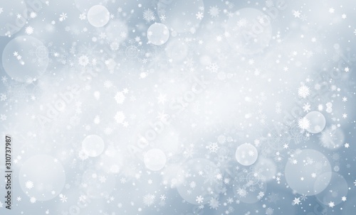 Blue abstract background. white bokeh snowflake blurred beautiful shiny lights. use for Merry Christmas /happy new year wallpaper backdrop and your product. © Khaohom Mali