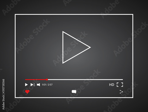 Video player. Social media player window bar design mockup. Interface web screen template. Live stream video background. Design element for web and mobile apps. Vector illustration