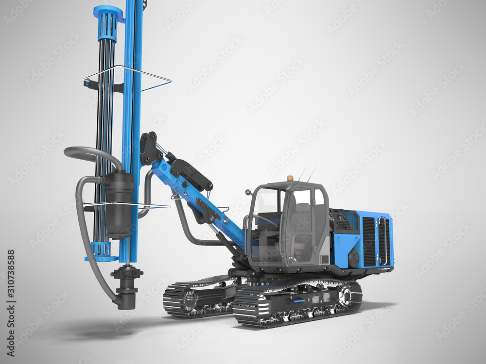 Big construction machinery crawler mounted rotary drilling rig front view  blue 3D rendering on gray background with shadow Illustration Stock | Adobe  Stock