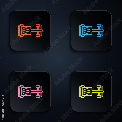 Color neon line Formula race car icon isolated on black background. Set icons in colorful square buttons. Vector Illustration