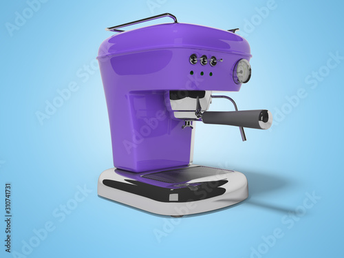 3D rendering purple drip coffee machine on blue background with shadow
