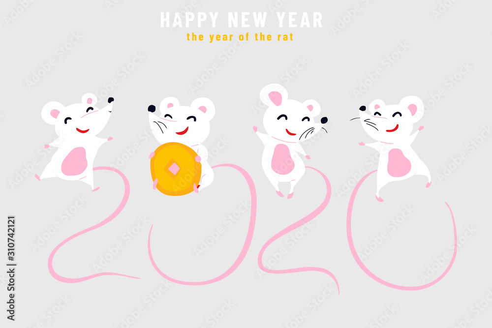 Happy new year, 2020 illustration. Peace, health, prosperity, new life, money. The year of the rat.