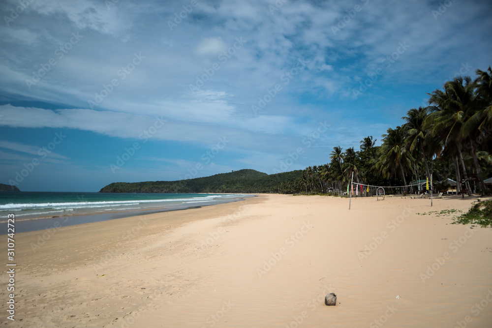 Empty and remote beach on a sunny summer day