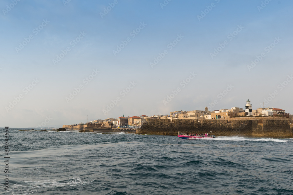 old city Akko , Acre from boat. Israel.