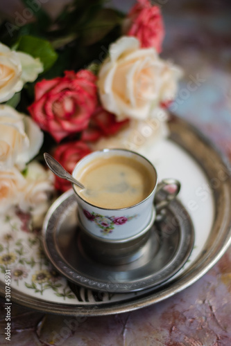 a Cup of coffee from vintage tableware