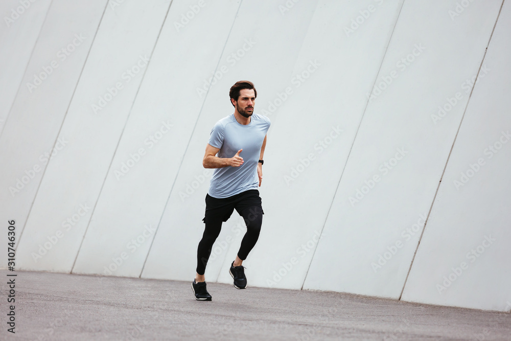 Athlete training on the street. Athlete training on the street.