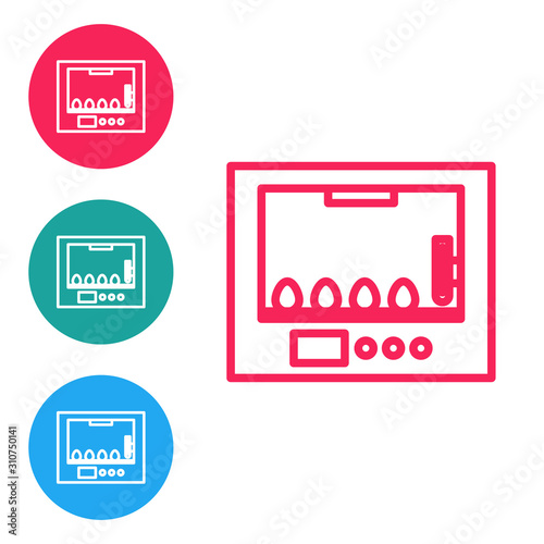 Red line Incubator for eggs icon isolated on white background. Set icons in circle buttons. Vector Illustration