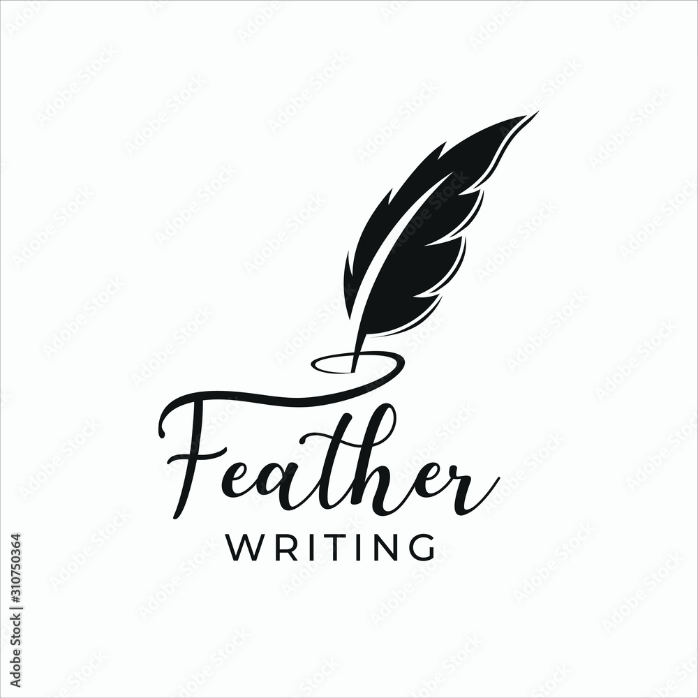 feather pen logo silhouette vector design premium
