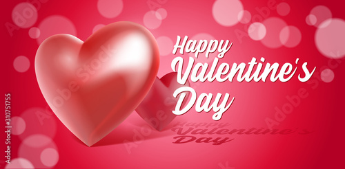 Valentine's Day Banner 3D Heart Background. Red, White, Pink. Postcard, Love Message or Greeting Card. Place For Text. Ready For Your Design, Advertising. Vector Illustration. EPS10