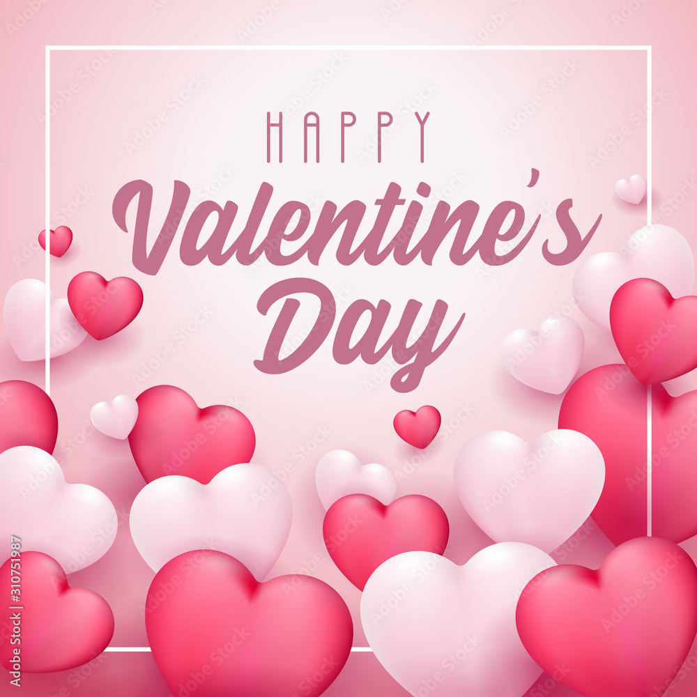 Happy Valentine's Day Banner Heart. Red, White, Pink. Postcard, Love Message or Greeting Card. Template, Illustration Ready For Your Design, Advertising. Vector Illustration. EPS10