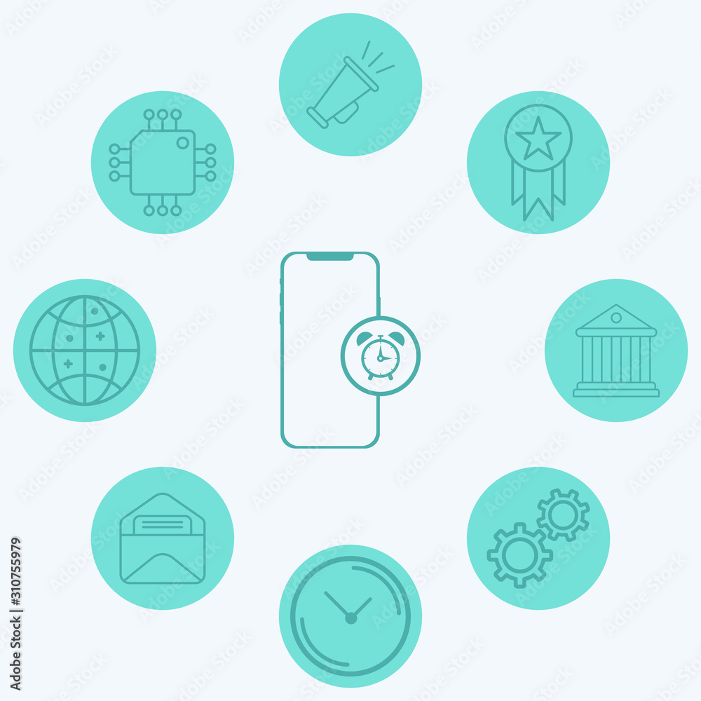 Phone with alarm clock vector icon sign symbol Phone with alarm clock vector icon sign symbol