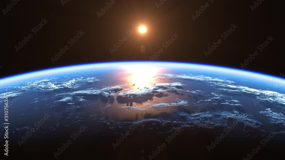 Sun Above Planet Earth. View From Space. Ultra High Definition. 4K. 3840x2160. Seamless Looped. Realistic 3d Animation.