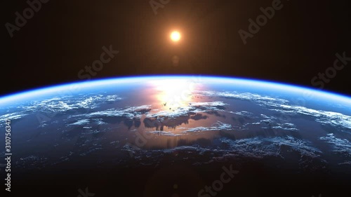 Sun Above Planet Earth. View From Space. Ultra High Definition. 4K. 3840x2160. Seamless Looped. Realistic 3d Animation. photo