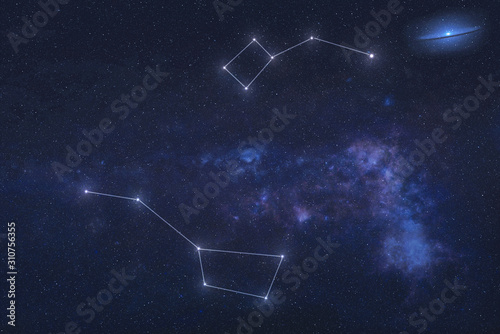 Ursa major and Ursa Minor Constellations in outer space. Zodiac Sign Ursa major and Ursa Minor constellation lines. Elements of this image were furnished by NASA  photo