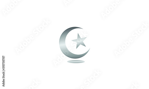 Free Download creative unique Silver shiny half moon icon with shadow isolated on white background. Crescent with star Islamic for Ramadan Kareem design element. Vector template illustration eps 10. - GFXLoad