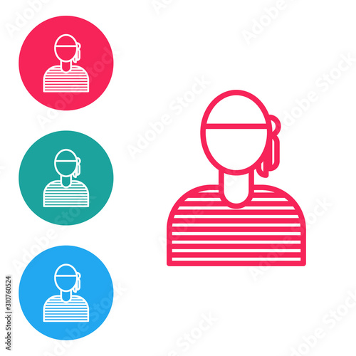 Red line Sailor captain icon isolated on white background. Set icons in circle buttons. Vector Illustration
