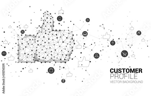 thumb up icon from dot connect line polygon network. concept of customer satisfaction , client rating and ranking.