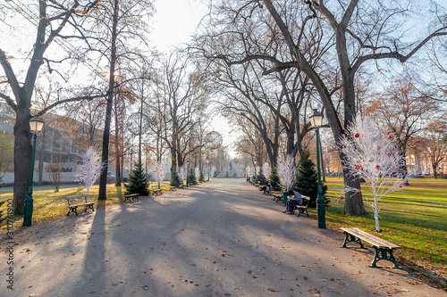 Public park in Colmar, decorated and at christmas time, Alsace, France