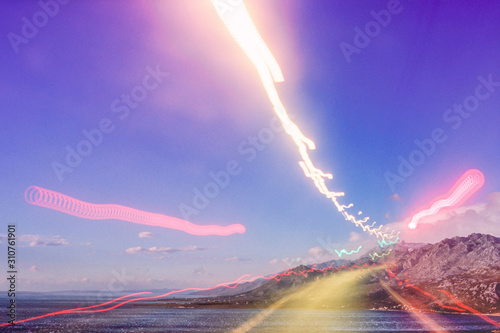 Surreal Light beams and Croatian Mountains photo