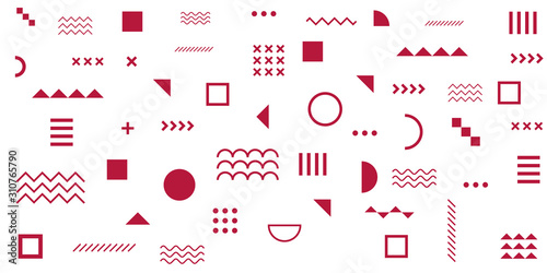 Memphis Simple Blue Abstract Circle Line Rectangle Box Arrow Cross Mountain River Pie Egypt Basic Shape Background For shirt