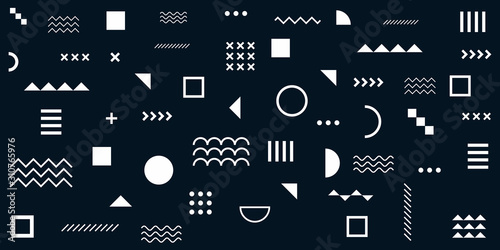 Memphis Simple Blue Abstract Circle Line Rectangle Box Arrow Cross Mountain River Pie Egypt Basic Shape Background For shirt