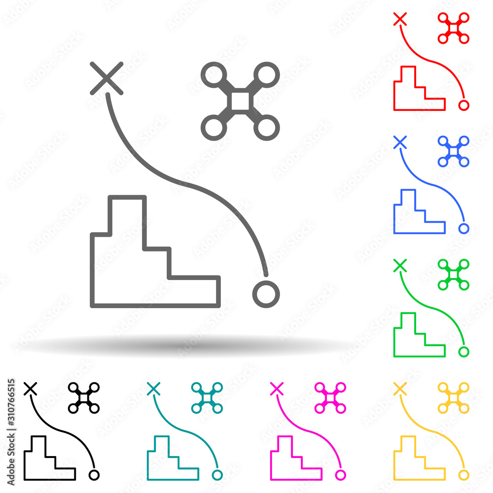 drone flight path multi color style icon. Simple thin line, outline ...
