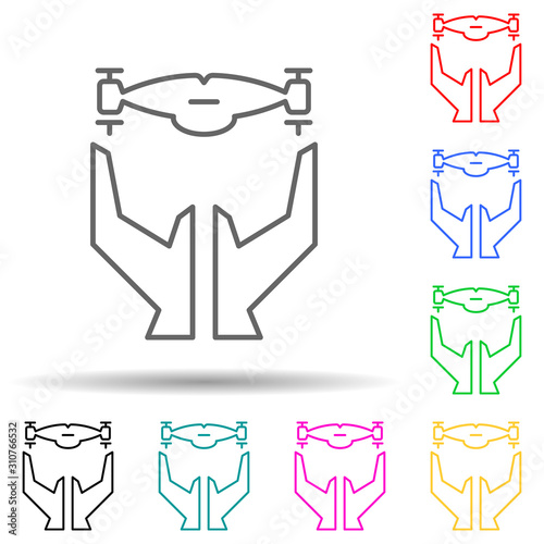 hands and drone multi color style icon. Simple thin line, outline vector of drones icons for ui and ux, website or mobile application