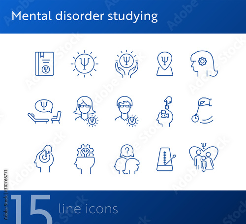 Mental disorder studying line icon set