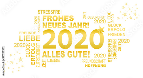2020 - frohes neues jahr ind weiß und gold