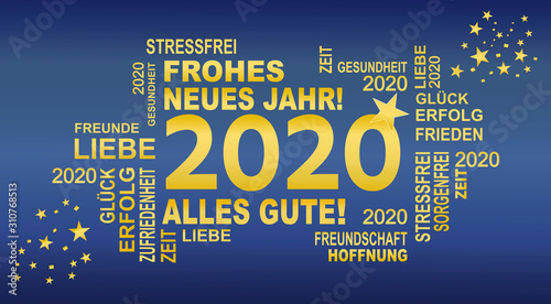 2020 - gute wünsche in blau und gold mit sternen