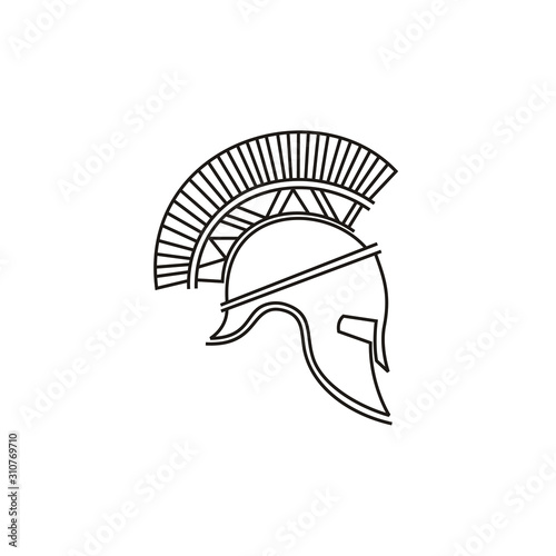 Trendy Line art Spartan Warrior Helmet logo design.
